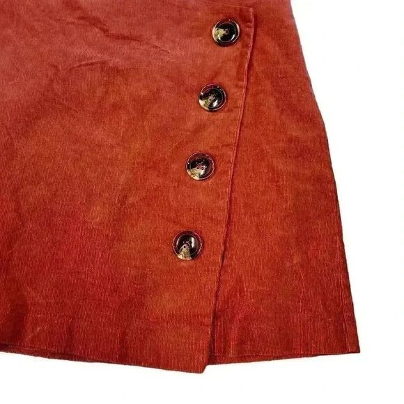 Miami Women's Rust Red Cotton/Spandex Corduroy Wrap Button Front Mini Skirt - Picture 4 of 8